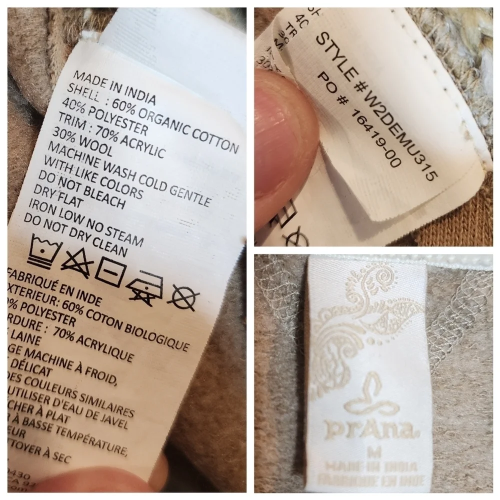Prana wool-blend tan‎ demure drape cardigan.  Women's size medium
